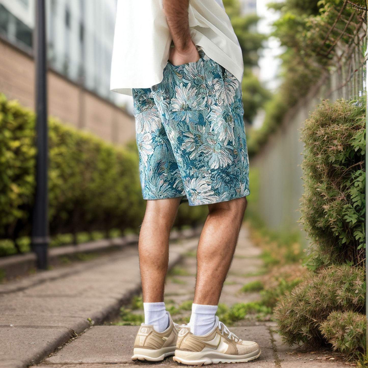 Oil painting chrysanthemum shorts