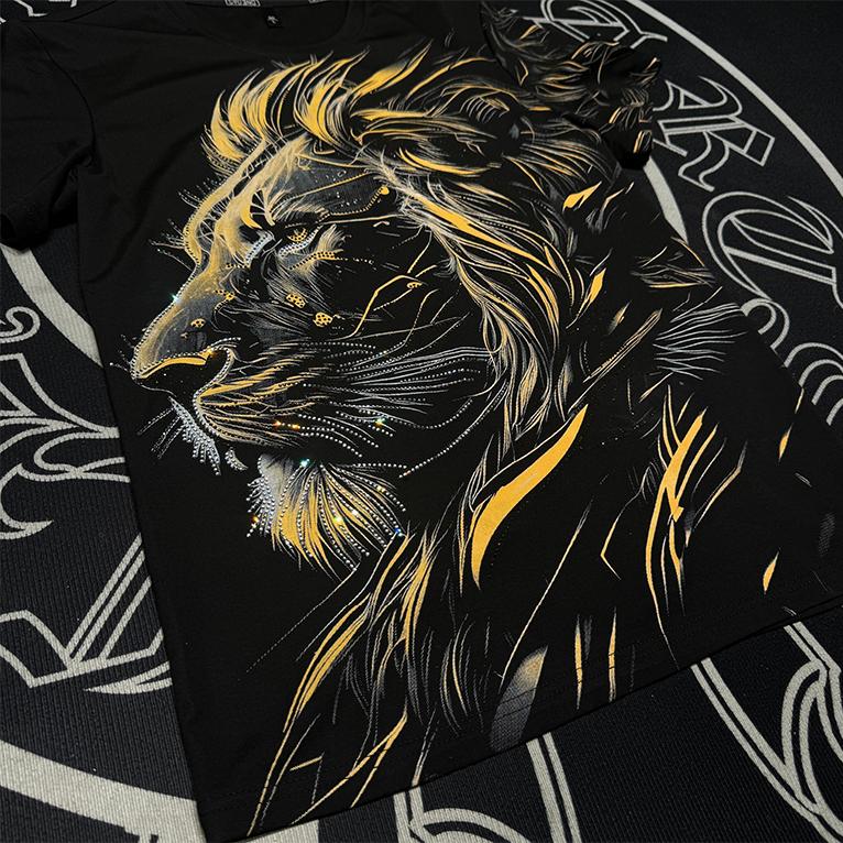 Gold rhinestone lion T-shirt