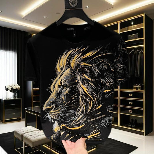 Gold rhinestone lion T-shirt