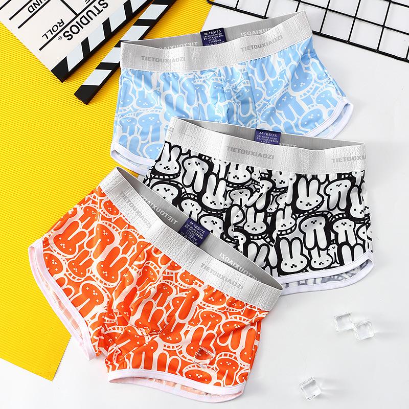 Rabbit Head Print Ice Silk Elastic Sexy Men's Underwear