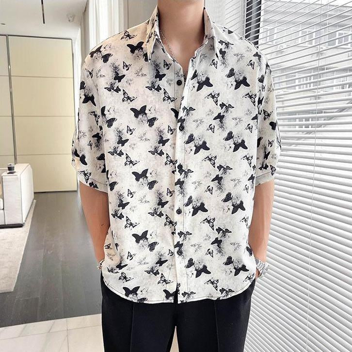 Butterfly print cool mid-sleeve shirt