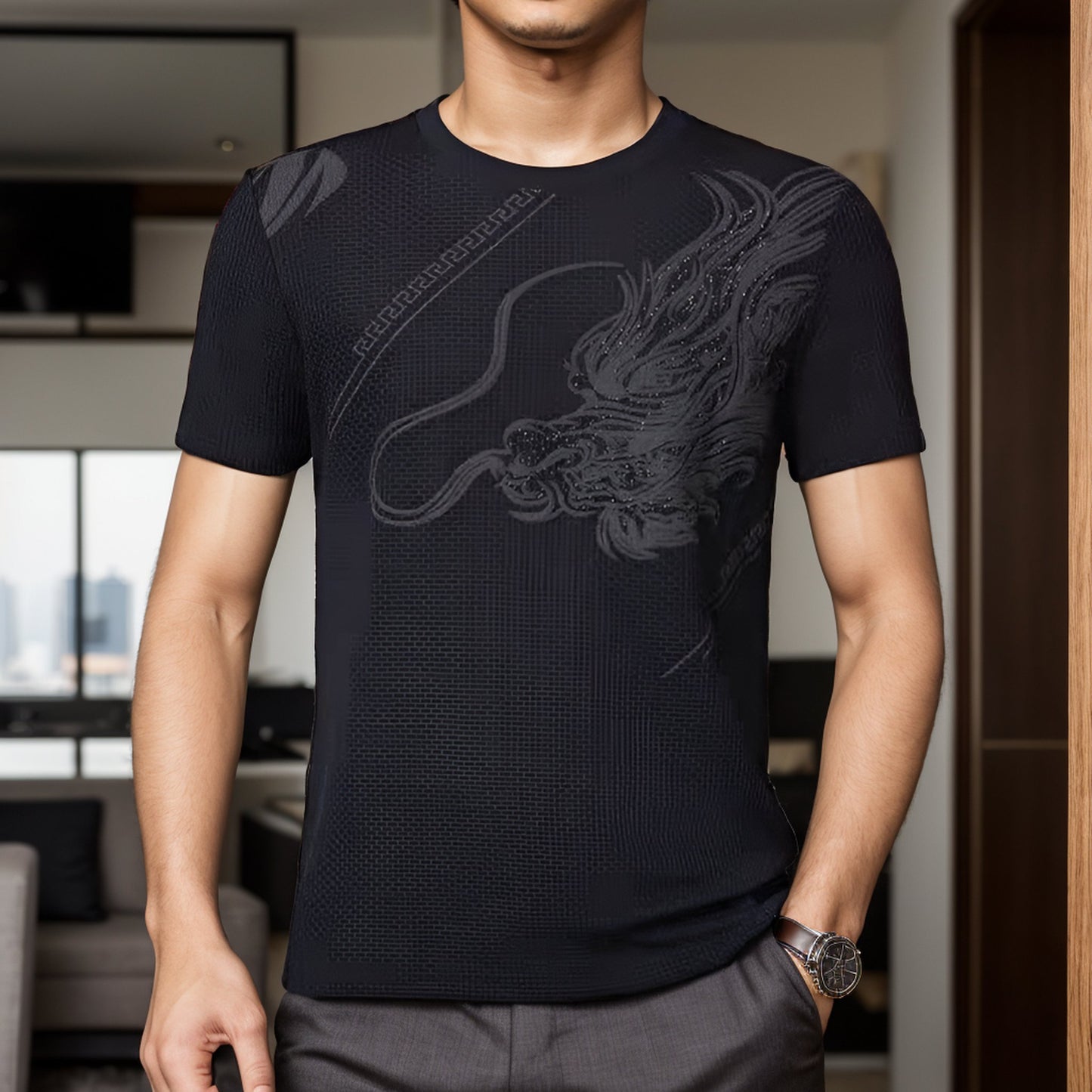 Refreshing quick-drying fabric rhinestone dragon T-shirt