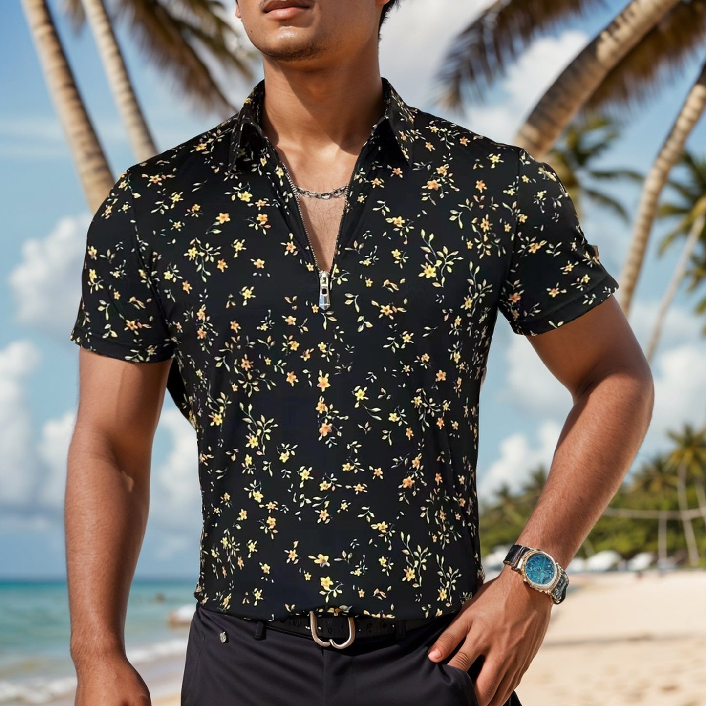 Floral slim fit polo