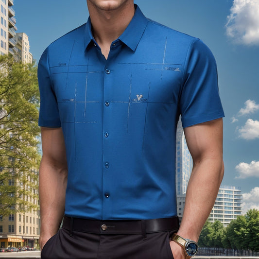 Textured no-iron business short-sleeved shirt