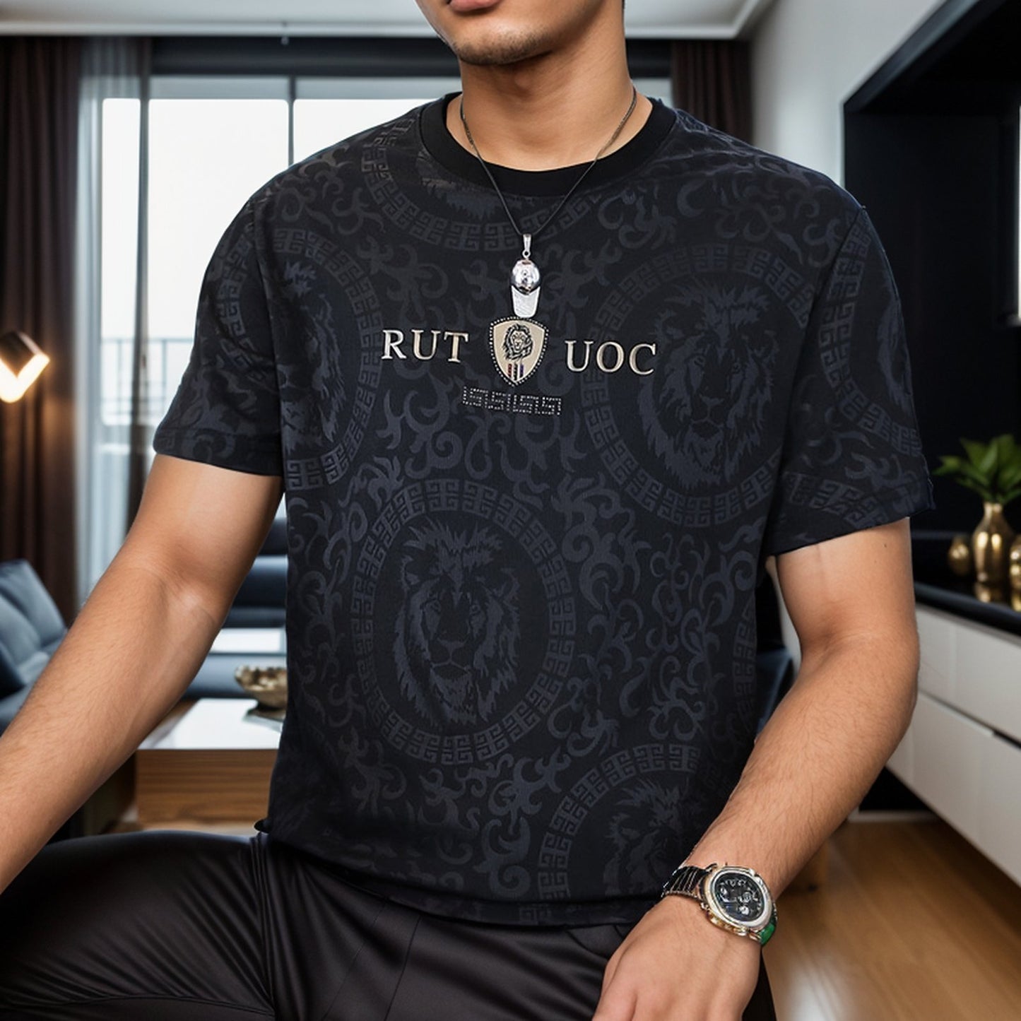 Lion jacquard ice silk T-shirt