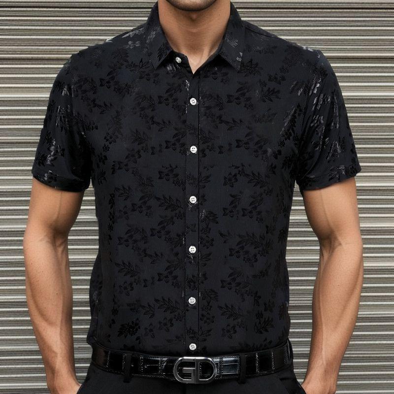 Reflective leaf print slim-fit shirt