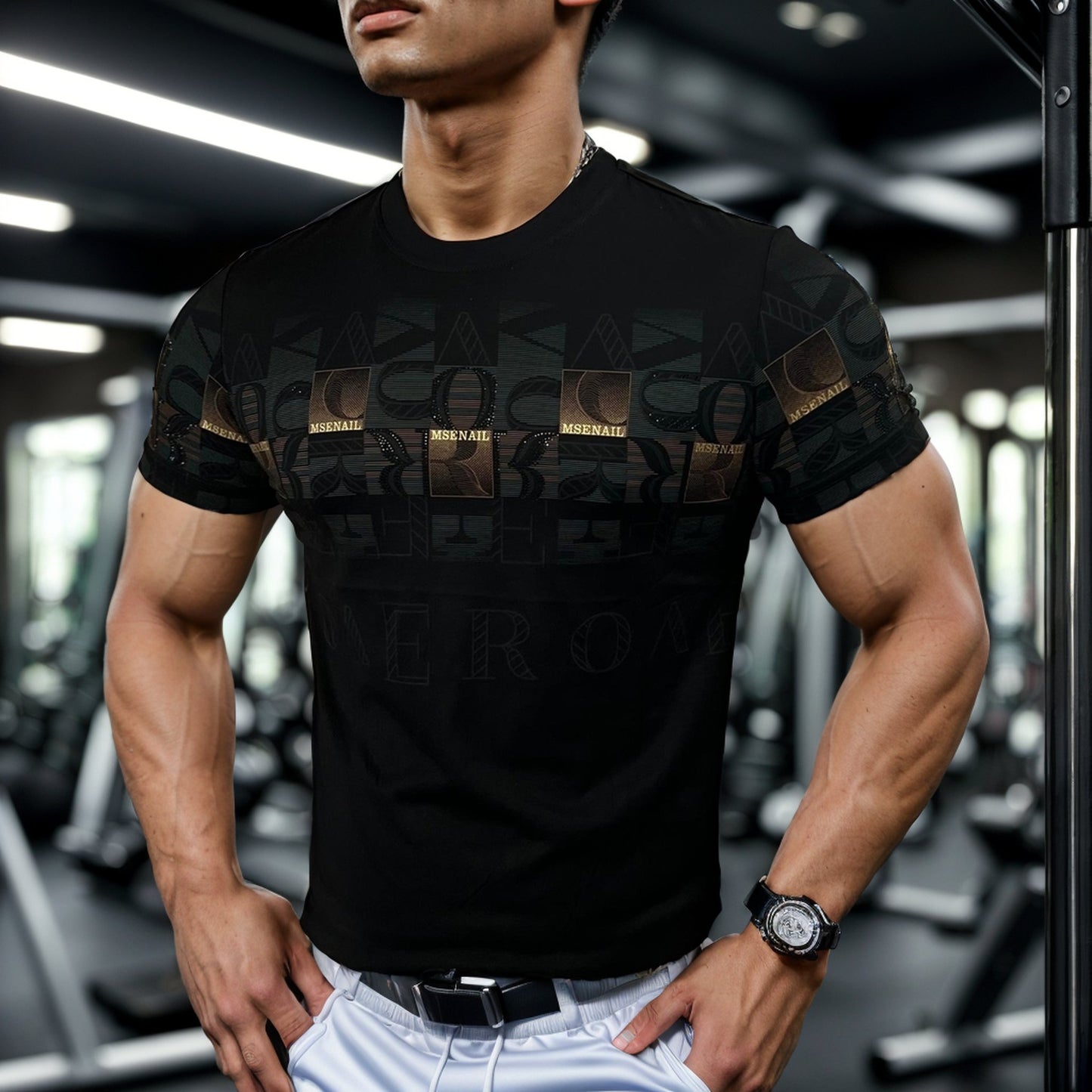 Gradient Print Rhinestone Slim Fit T-shirt