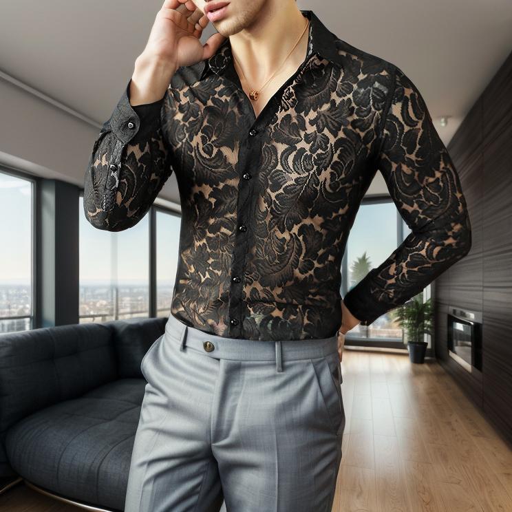 Lace Hollow Sexy Slim Fit Shirt