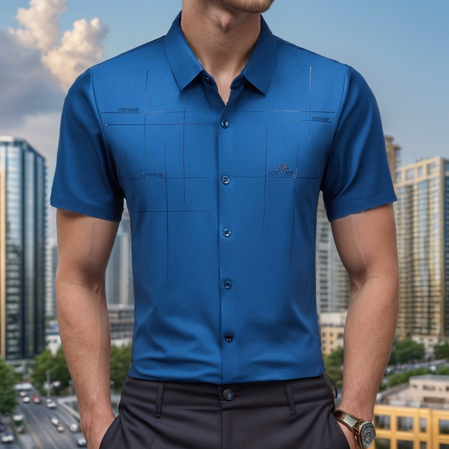 Textured no-iron business short-sleeved shirt