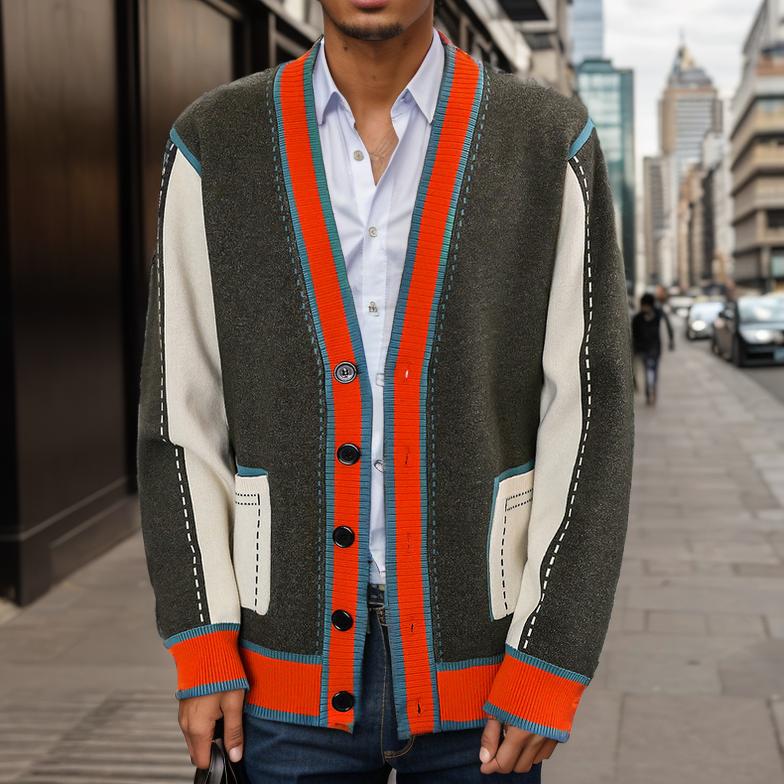 Contrast color knitted cardigan