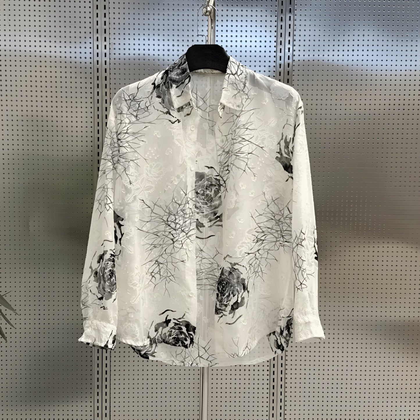 Black and white rose thin breathable shirt