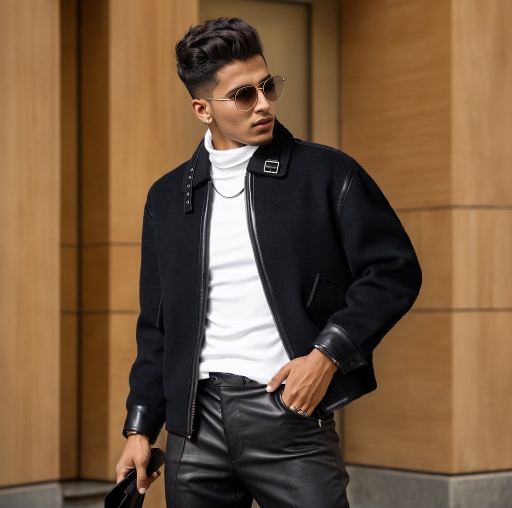 Leather-trimmed lapel cashmere-blend jacket