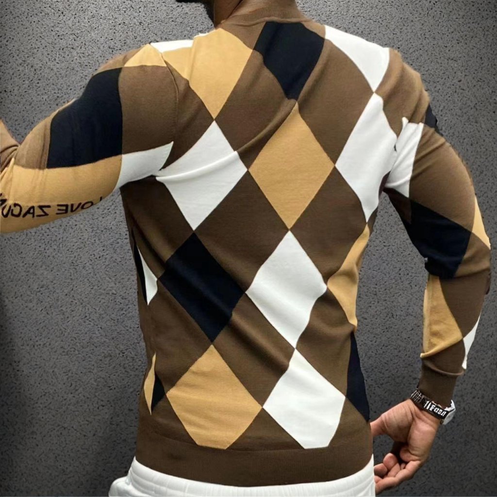 Color block checked slim fit knitted top