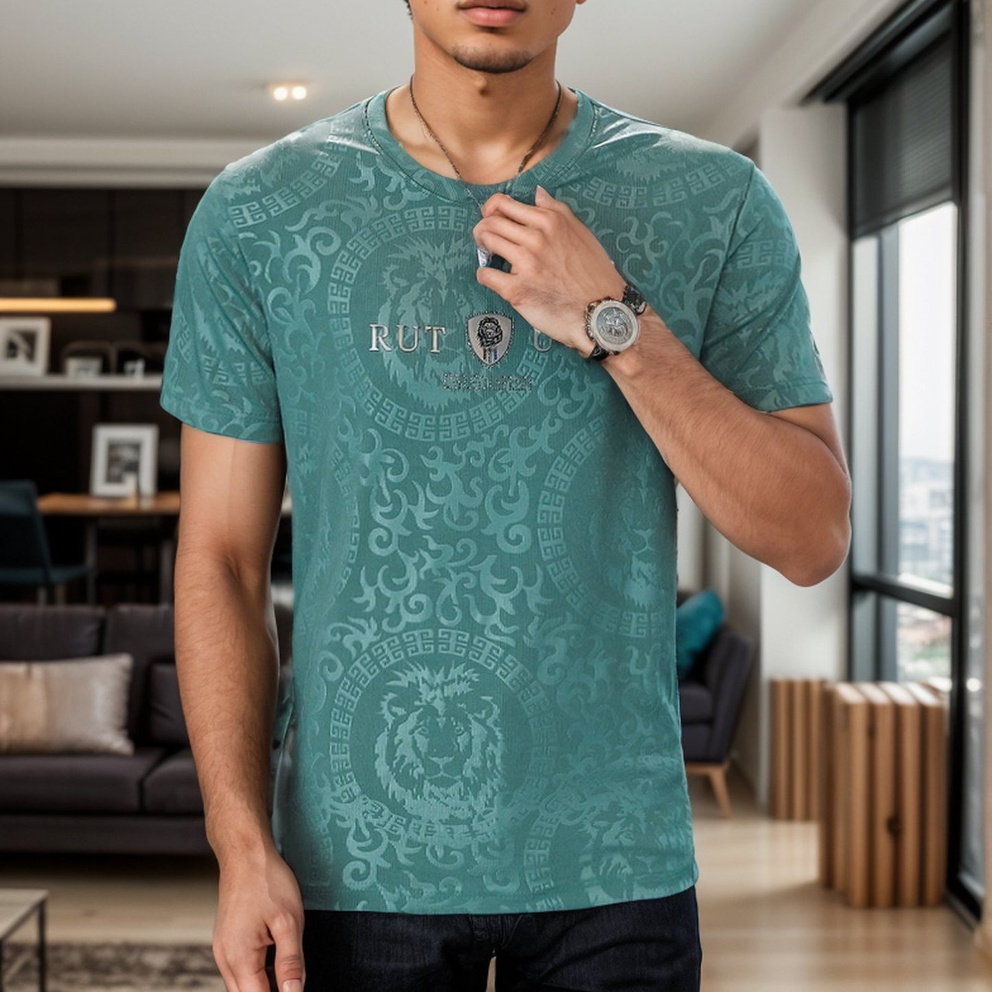 Lion jacquard ice silk T-shirt