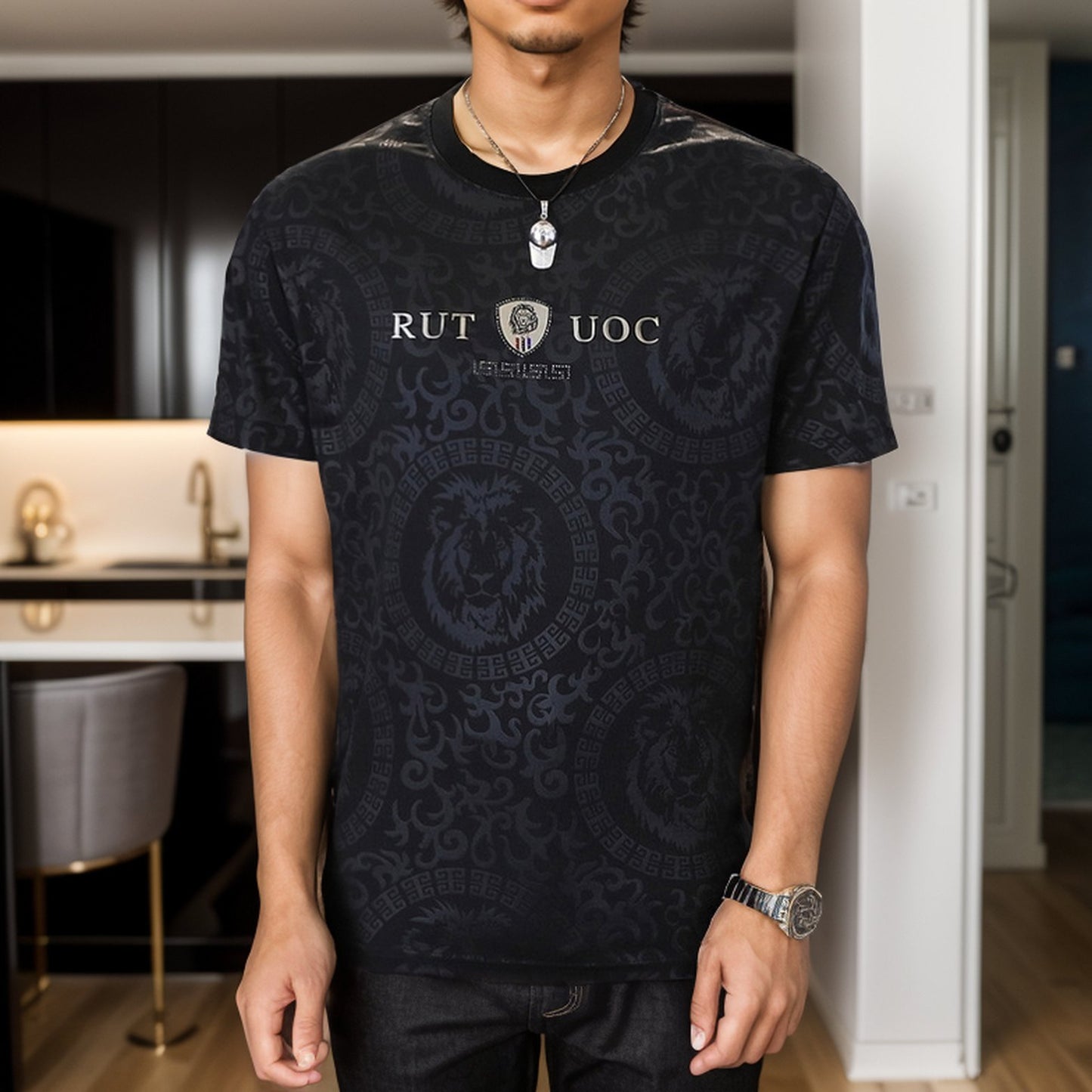 Lion jacquard ice silk T-shirt