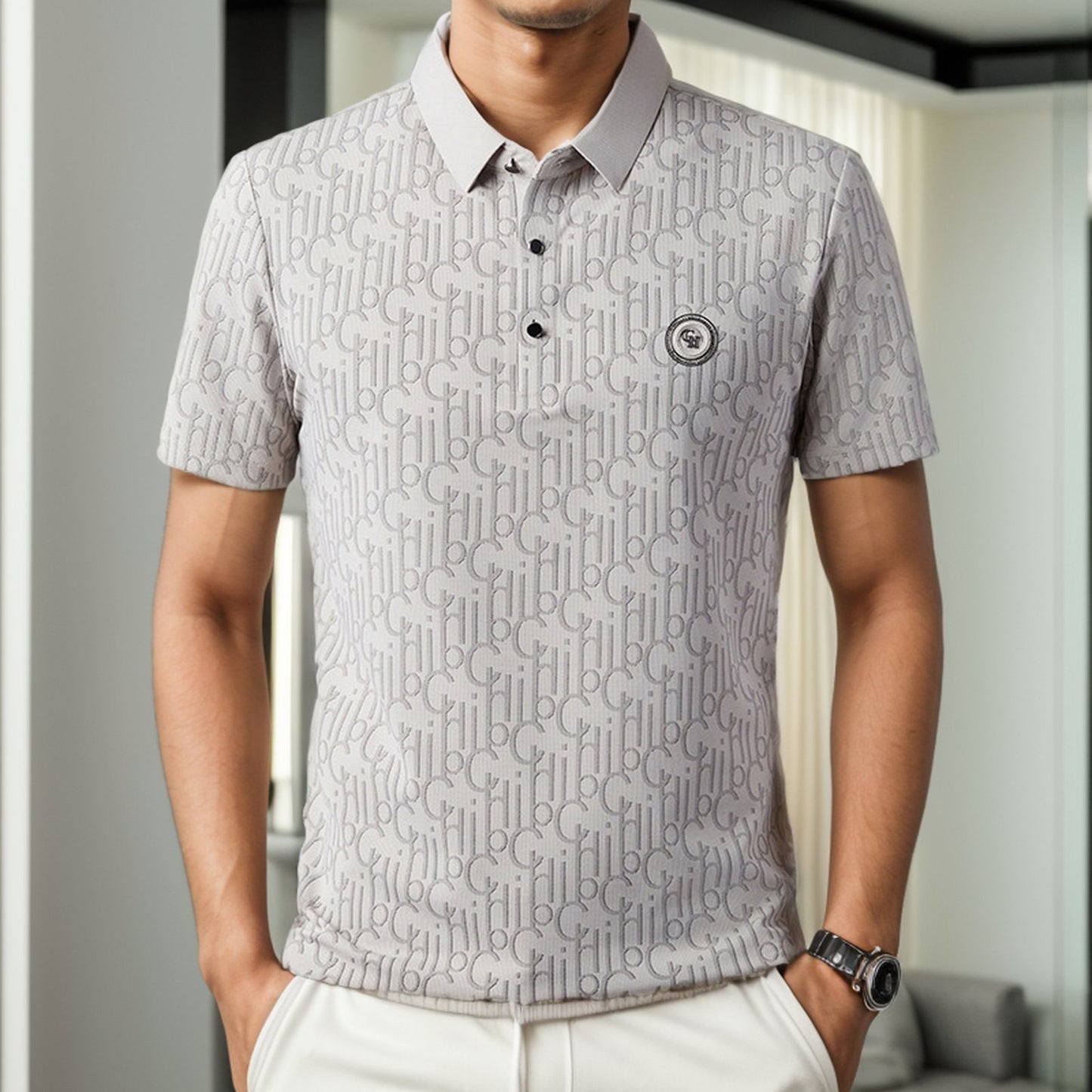 Ice silk knitted pattern business polo