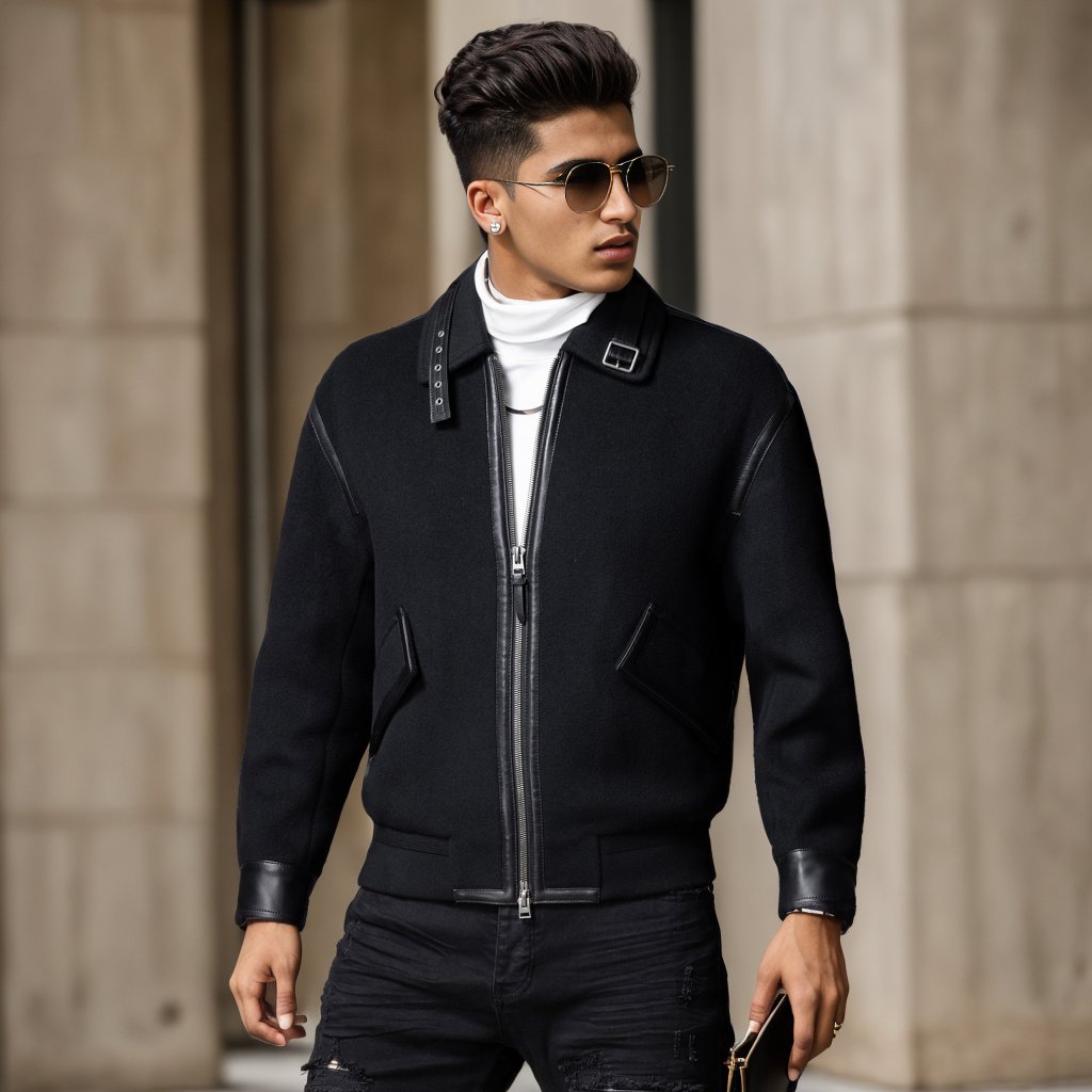 Leather-trimmed lapel cashmere-blend jacket