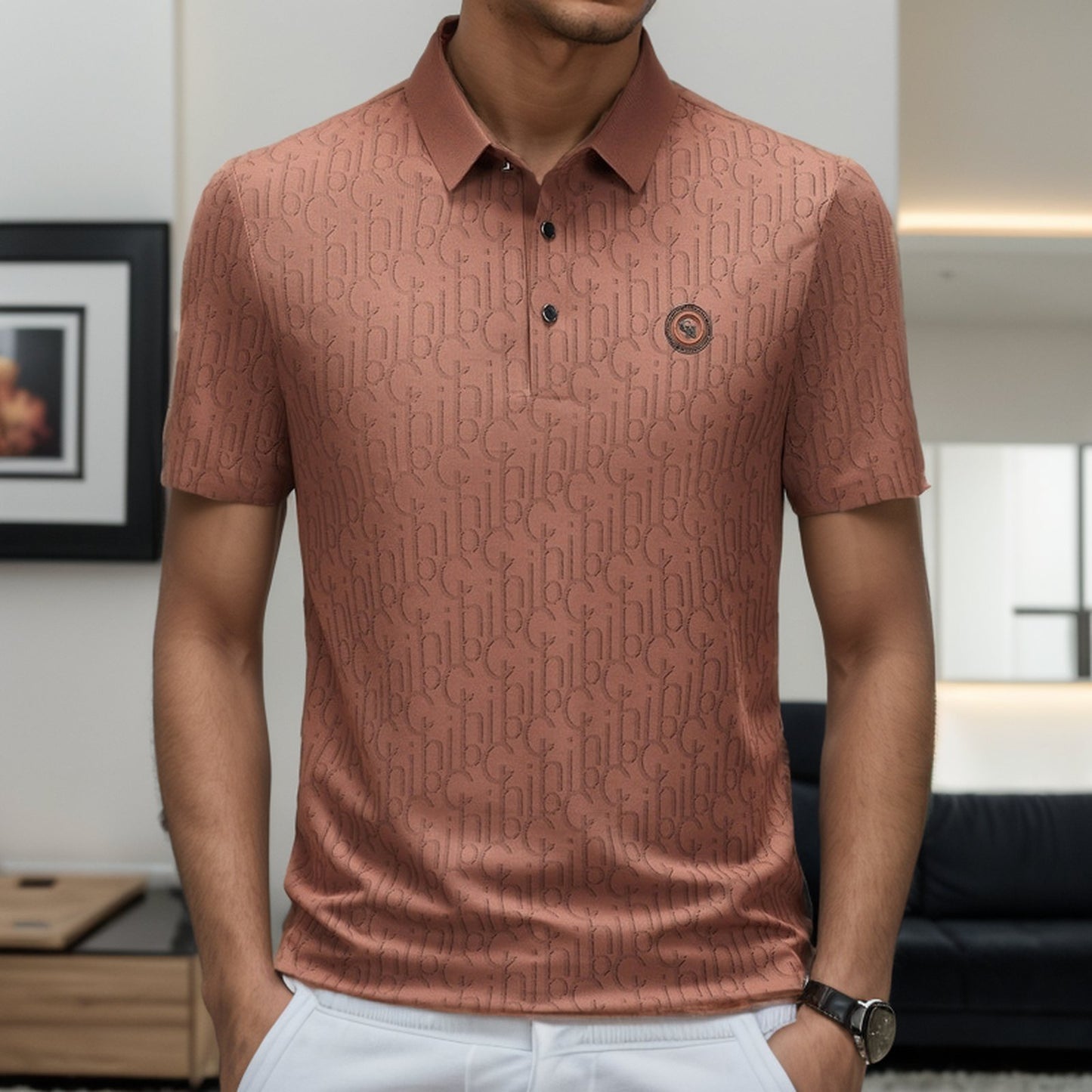 Ice silk knitted pattern business polo