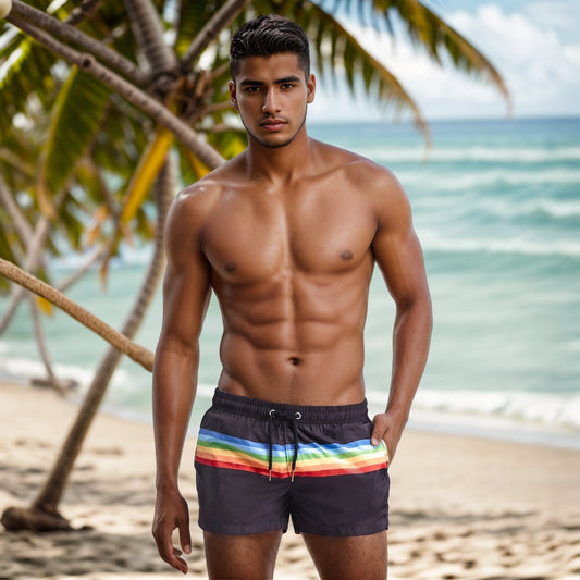 Color striped beach shorts