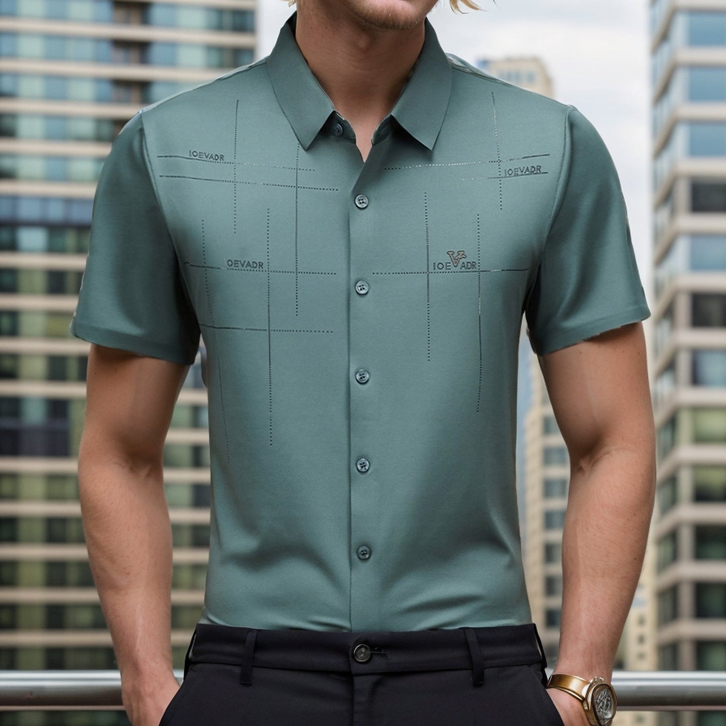 Textured no-iron business short-sleeved shirt