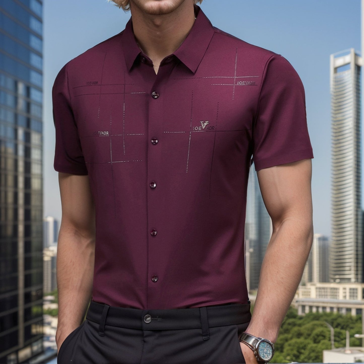 Textured no-iron business short-sleeved shirt