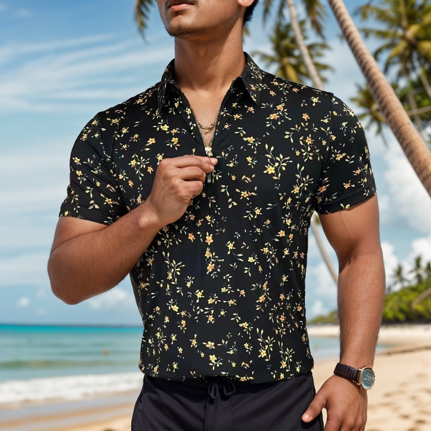 Floral slim fit polo