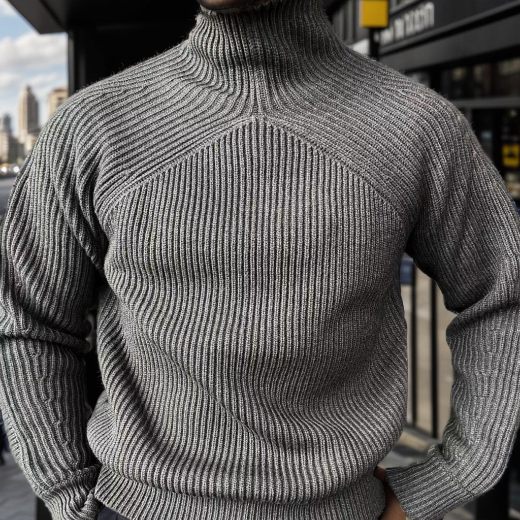 High collar wide shoulder trendy sweater