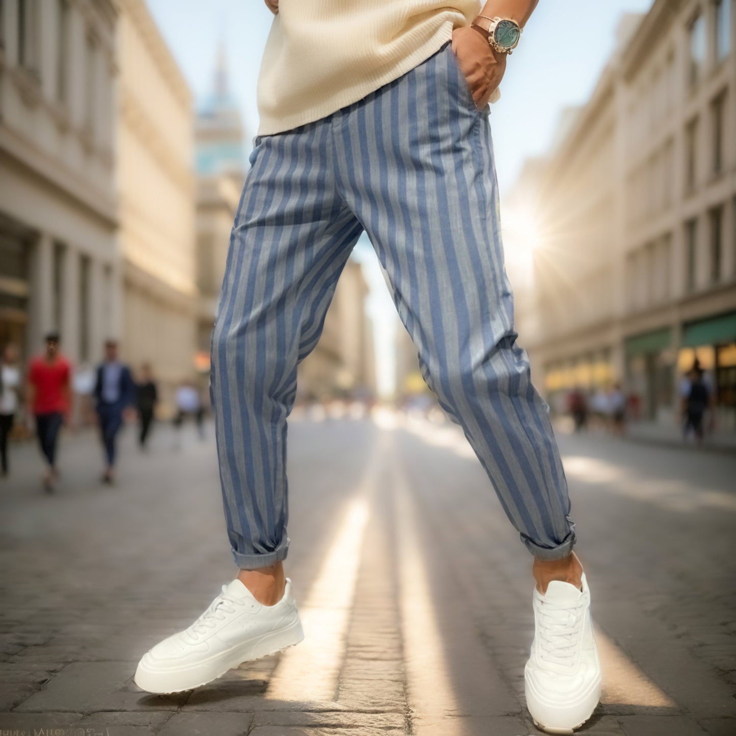 Vertical striped casual trousers