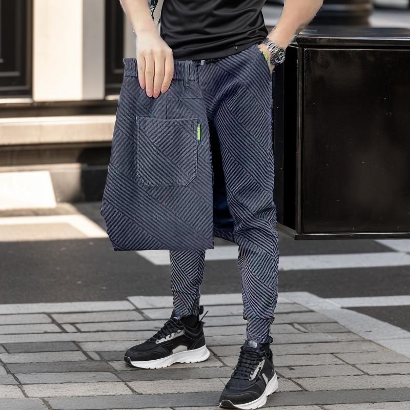 Micro-stretch jacquard slim-fit denim casual pants