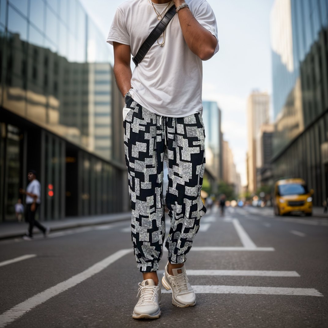 Irregular Geometric Plaid Casual Pants