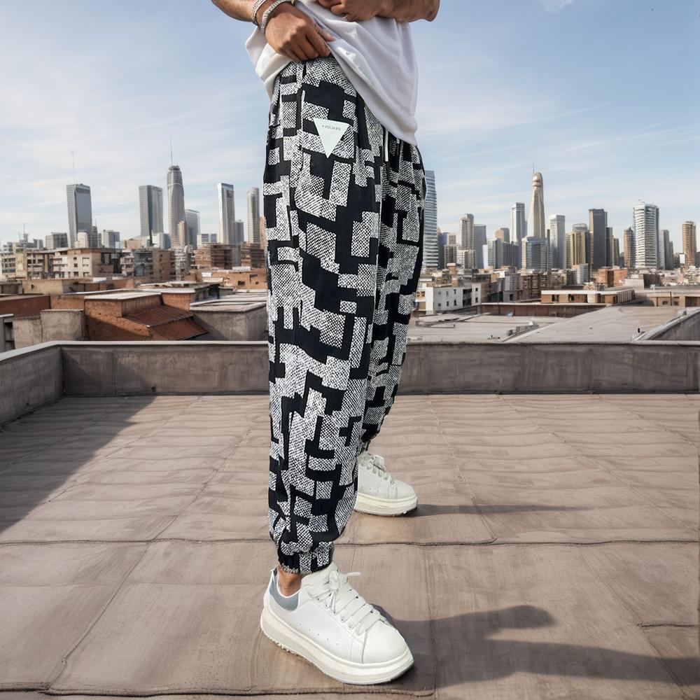 Irregular Geometric Plaid Casual Pants