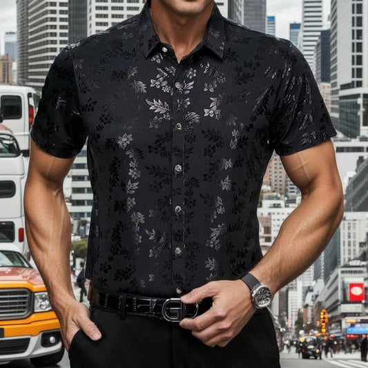 Reflective leaf print slim-fit shirt