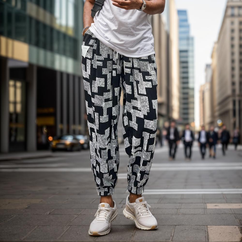 Irregular Geometric Plaid Casual Pants