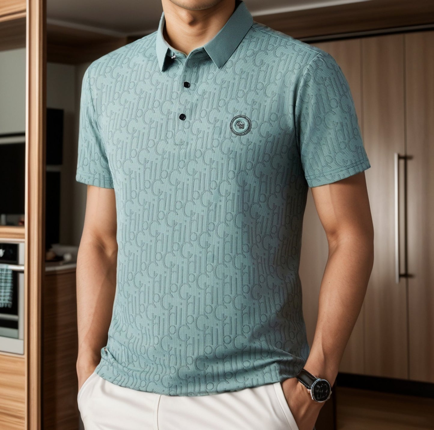 Ice silk knitted pattern business polo