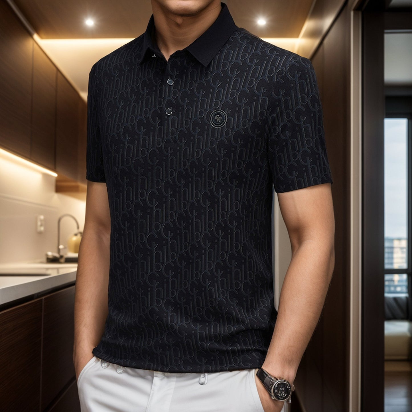 Ice silk knitted pattern business polo