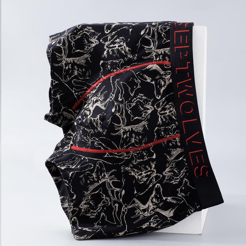 Wolf print cotton boxers