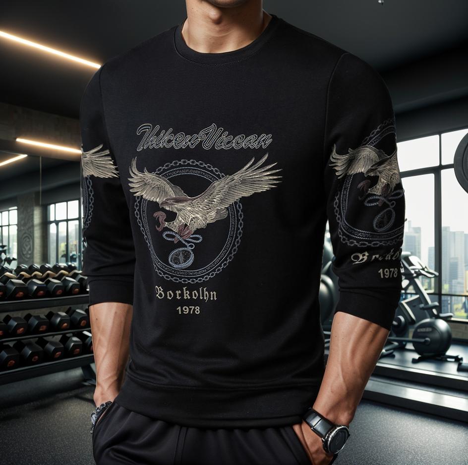 Rhinestone eagle print breathable skin-friendly sweatshirt