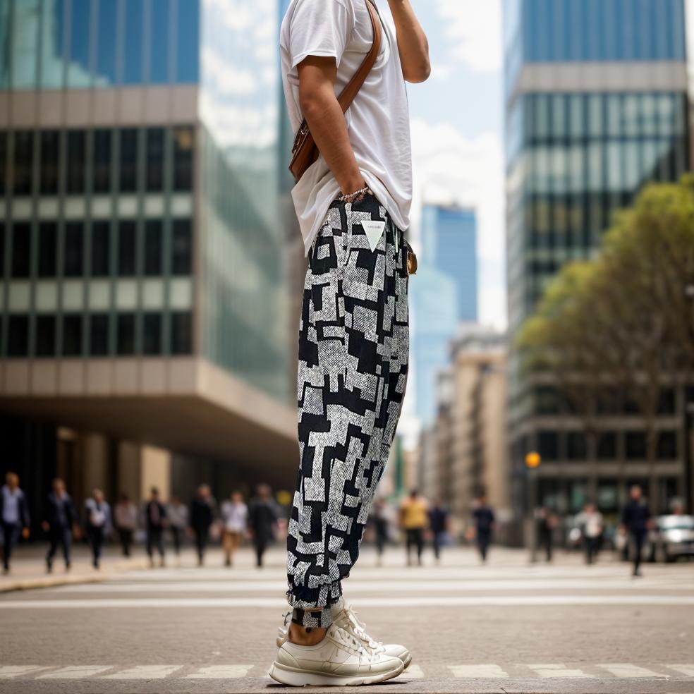 Irregular Geometric Plaid Casual Pants