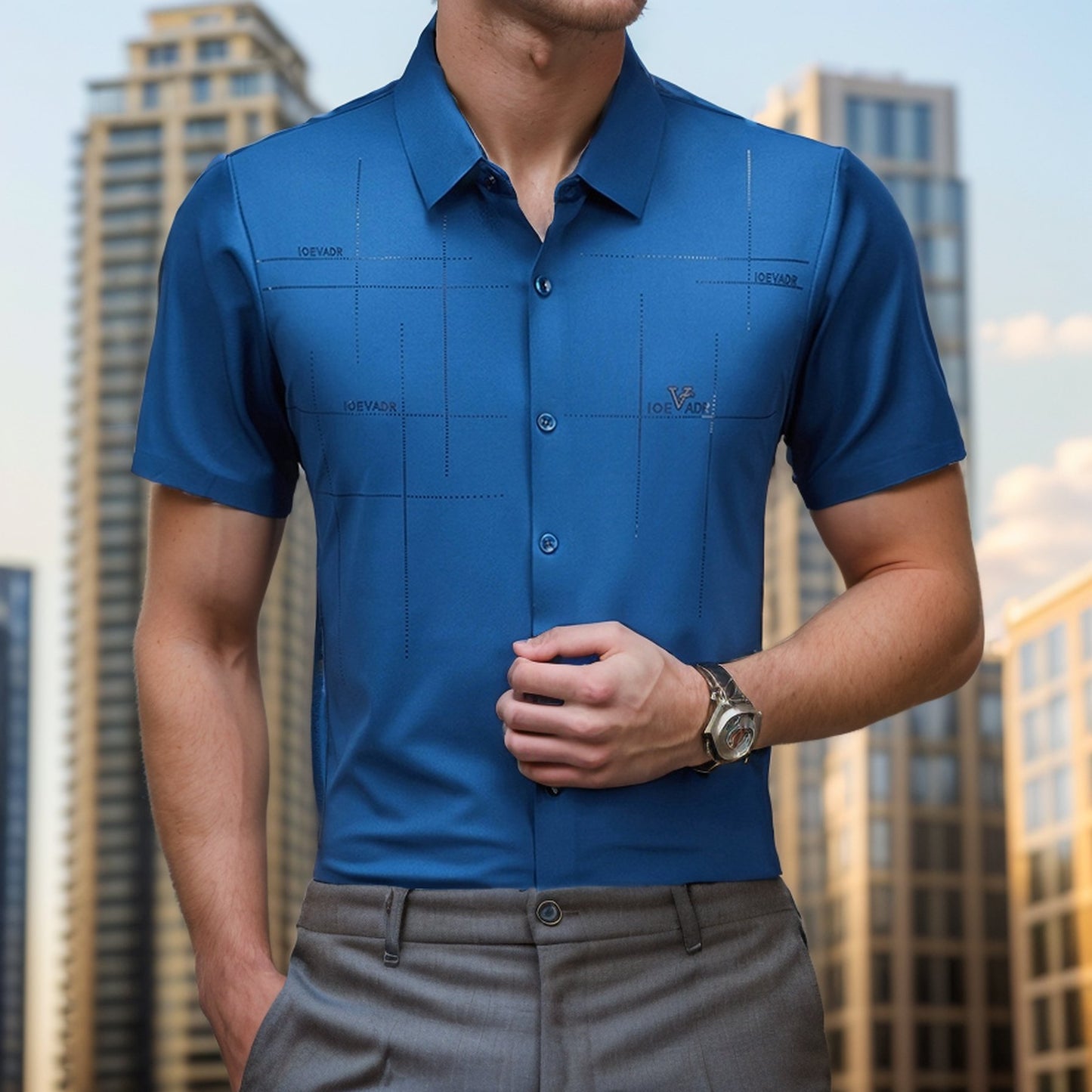 Textured no-iron business short-sleeved shirt