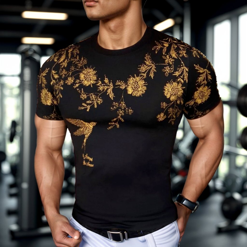 Embroidered cotton slim fit T-shirt