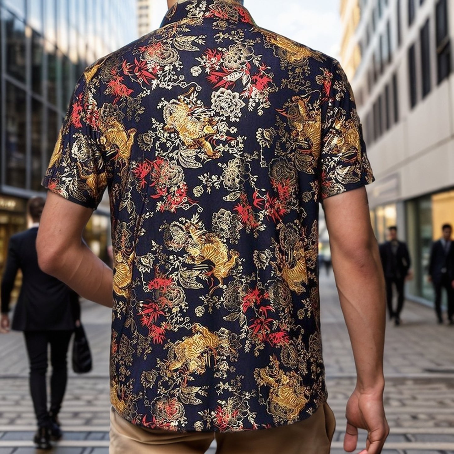 Gilded Ice Silk Short Sleeve Floral Shirt