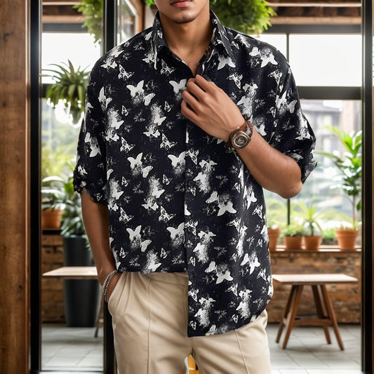 Butterfly print cool mid-sleeve shirt