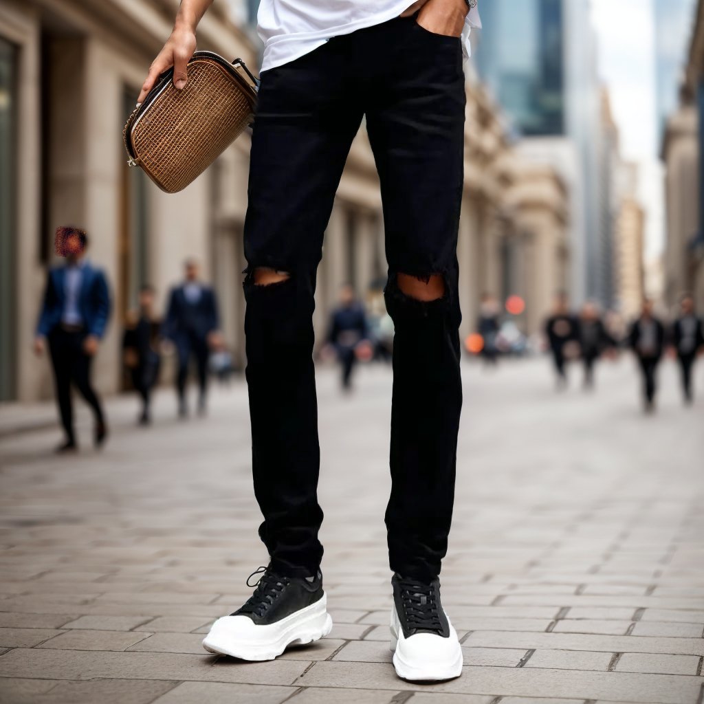 Stretch simple ripped jeans