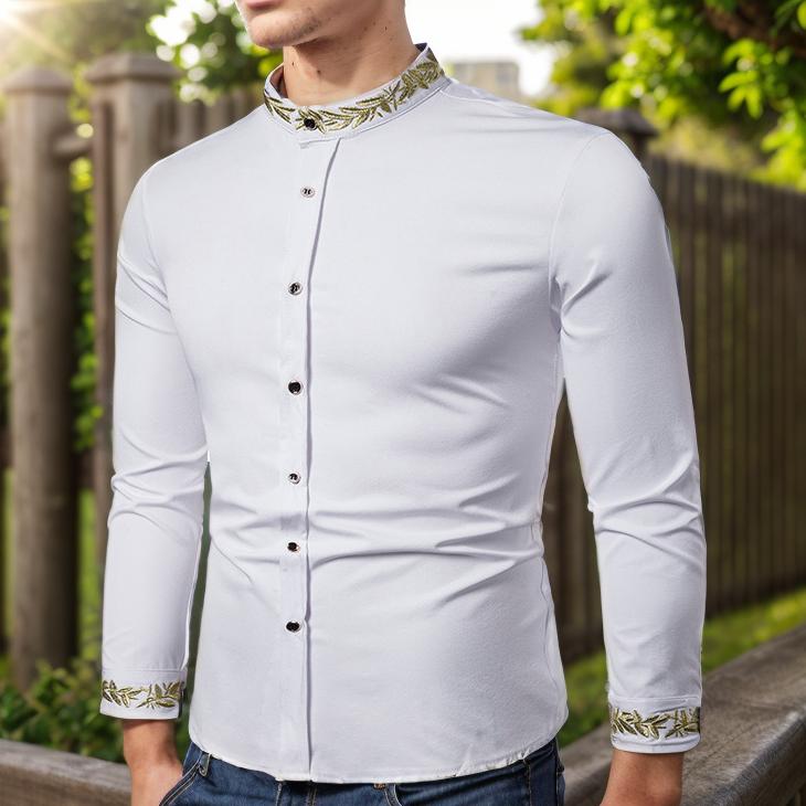 Gold embroidered slim fit shirt