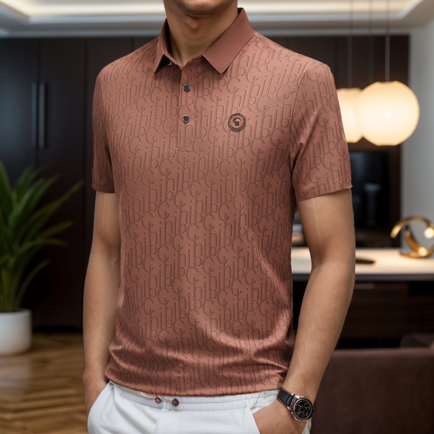 Ice silk knitted pattern business polo