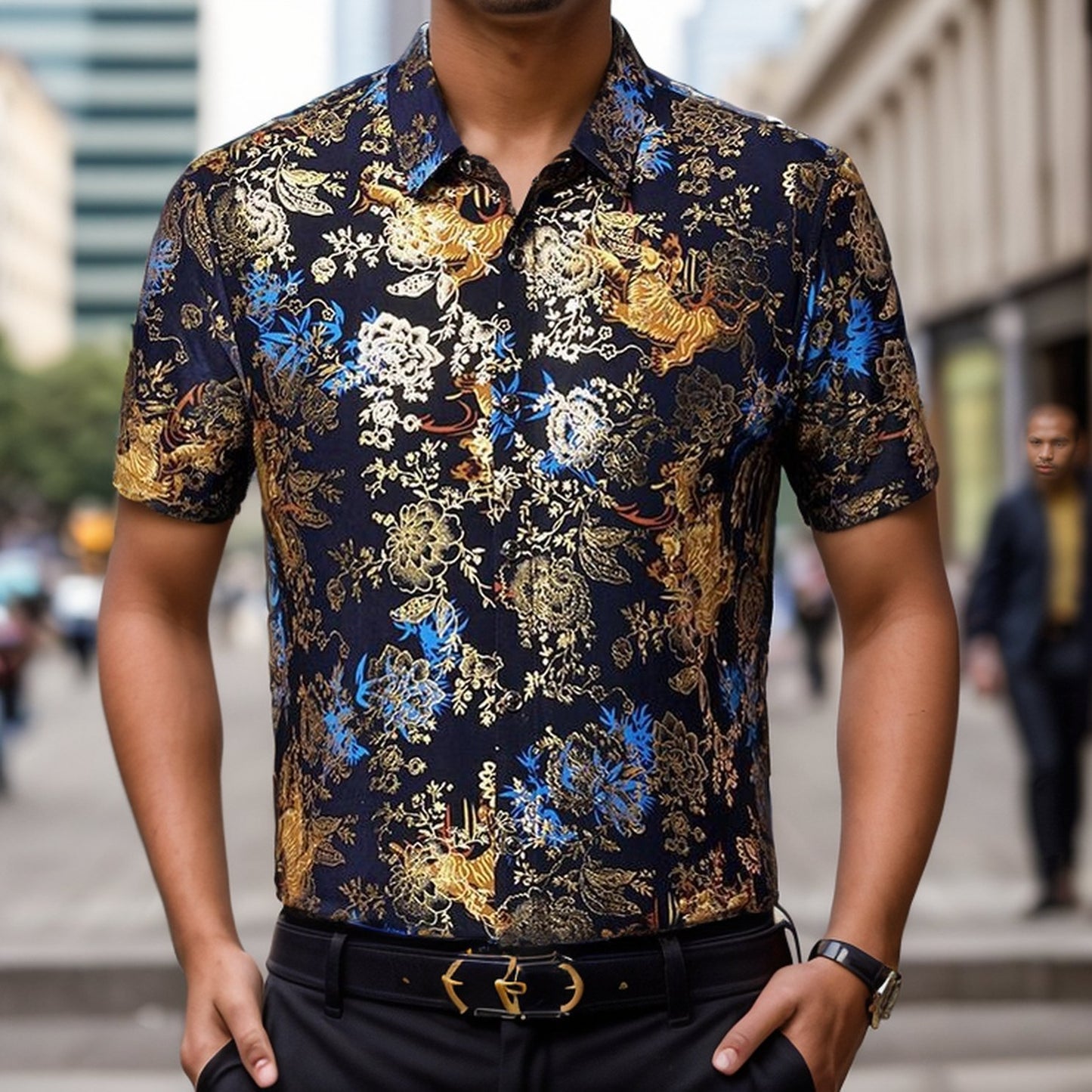 Gilded Ice Silk Short Sleeve Floral Shirt