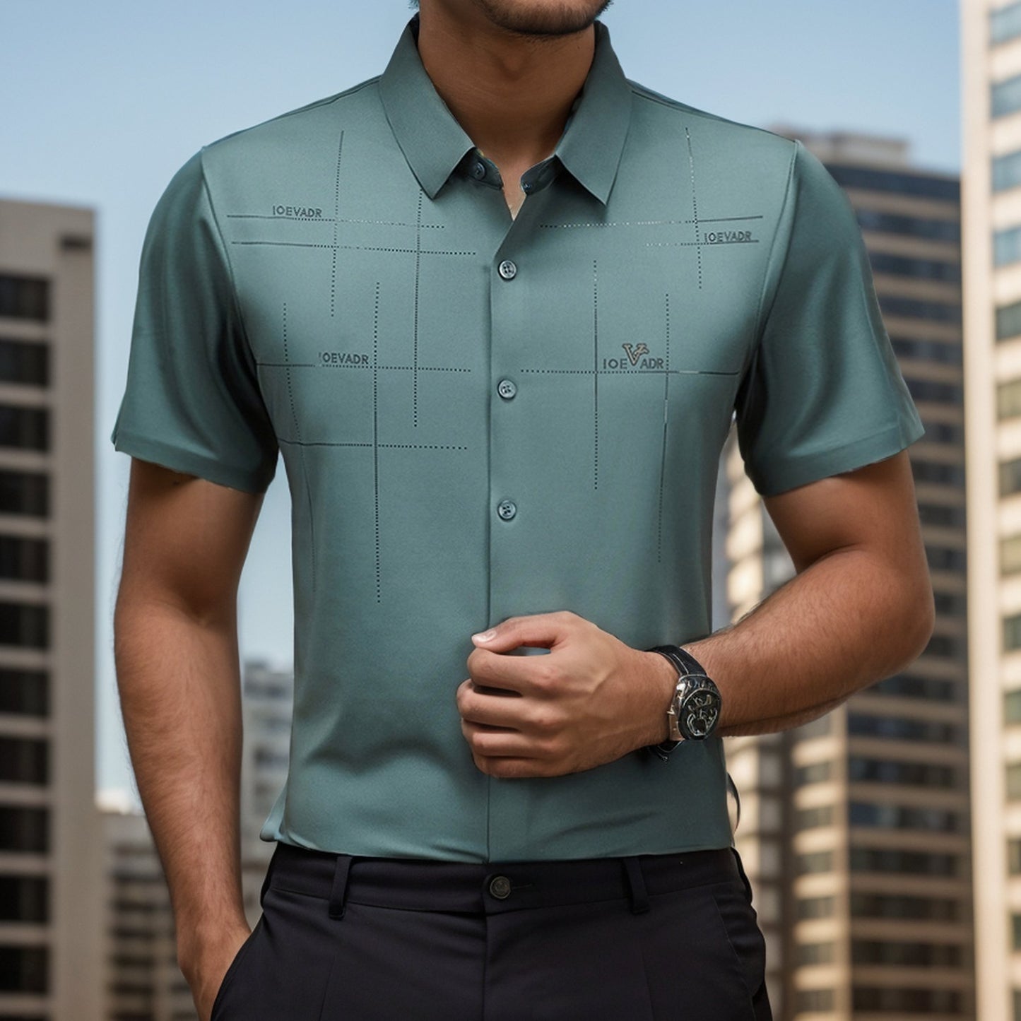 Textured no-iron business short-sleeved shirt