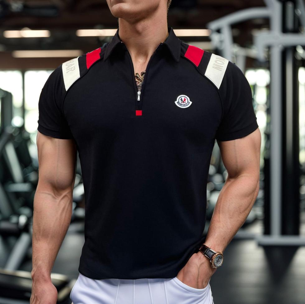 Shoulder paneled slim fit stretch polo