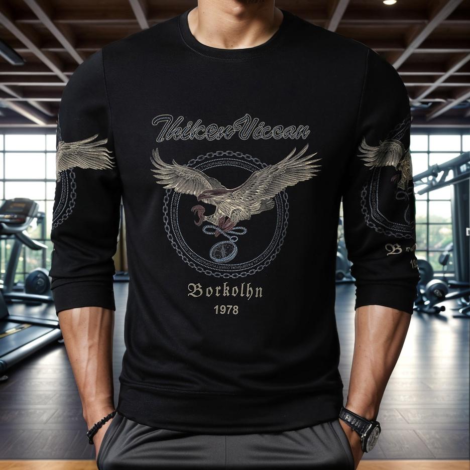 Rhinestone eagle print breathable skin-friendly sweatshirt