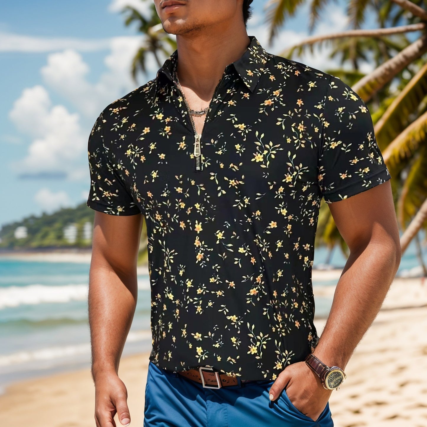 Floral slim fit polo